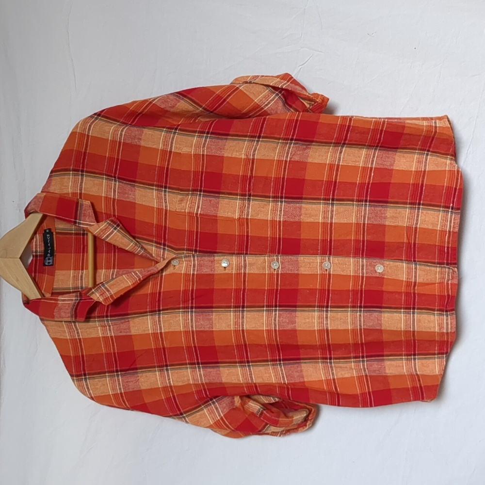 Balance button up plaid shirt orange red fall medium